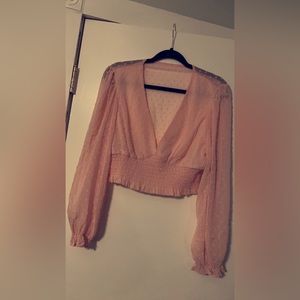 Light Pink Mesh Blouse w/ Polka Dots